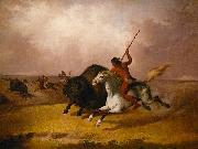 John Mix Stanley Buffalo hunt on the Southwestern plains oil painting